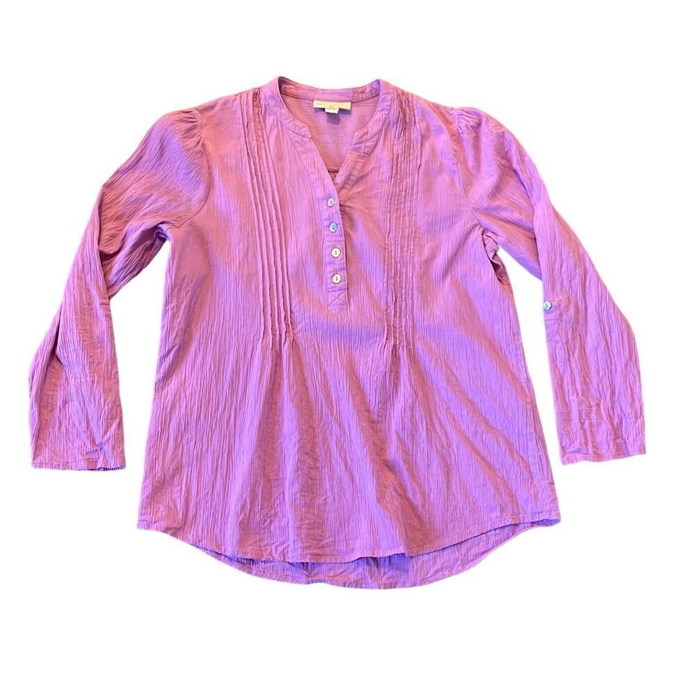 Appleseed’s cotton pink pleat front popover blouse medium - Picture 2 of 9